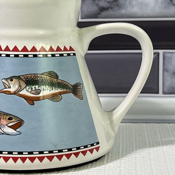VINTAGE Cape Shore Inc. FISH Ceramic Travel Coffee Mug White Tapered Trout Bass - Picture 11 of 13